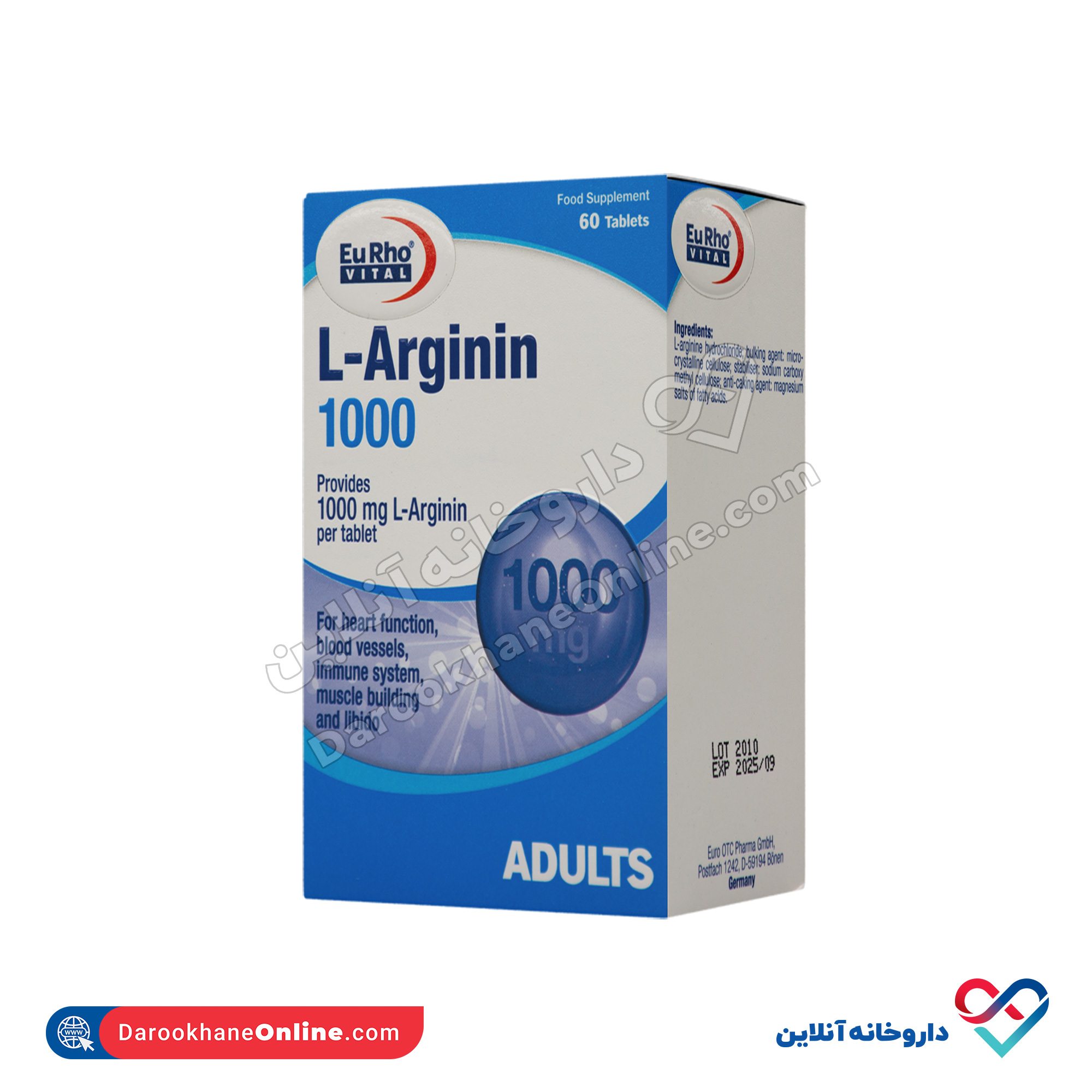 eurho-vital-l-arginin-1 قرص ال آرژنین 1000 یوروویتال 60 عددی - Image 1